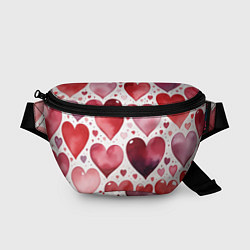 Поясная сумка Паттерн акварельные сердечки, цвет: 3D-принт