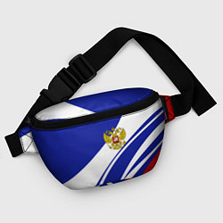 Поясная сумка Герб России на абстрактных полосах, цвет: 3D-принт — фото 2