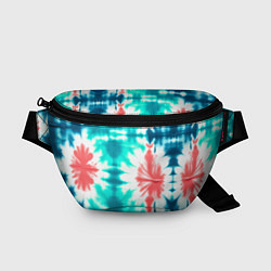 Поясная сумка Тай дай разводы бирюзовые с коралловым и синим