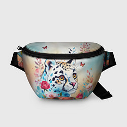 Поясная сумка Мультяшный леопард в цветах, цвет: 3D-принт