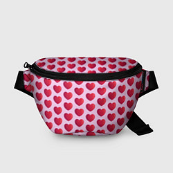 Поясная сумка Красные сердца на розовом фоне, цвет: 3D-принт