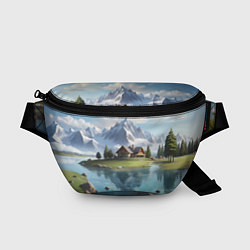 Поясная сумка Чудесный день на берегу озера в горах, цвет: 3D-принт