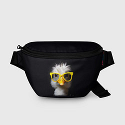 Поясная сумка Белый гусь в желтых очках на черном фоне, цвет: 3D-принт