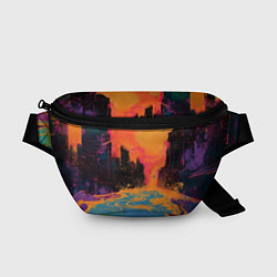 Поясная сумка Абстрактная городская улица со зданиями и река, цвет: 3D-принт