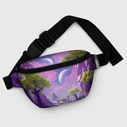 Поясная сумка Фиолетовые горы зеленые деревья и космос, цвет: 3D-принт — фото 2