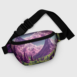 Поясная сумка Геометрический зеленый пейзаж и фиолетовые горы, цвет: 3D-принт — фото 2