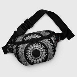 Поясная сумка Мандала черно-белая с лепестками, цвет: 3D-принт — фото 2