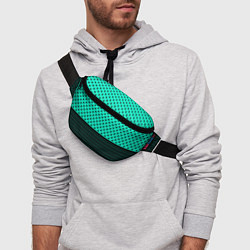Поясная сумка Мятный зелёный в чёрный горошек и полоски, цвет: 3D-принт — фото 2