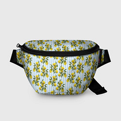 Поясная сумка Ветка летних лимонов - голубые полосы, цвет: 3D-принт
