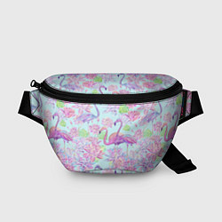 Поясная сумка Фламинго и кувшинки батик, цвет: 3D-принт