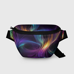 Поясная сумка Радужные неоновые волны и разводы на черном фоне, цвет: 3D-принт