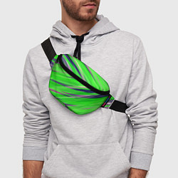 Поясная сумка Зелёный и фиолетовый абстрактные полосы, цвет: 3D-принт — фото 2