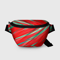 Поясная сумка Красный и бирюзовый абстрактный полосы, цвет: 3D-принт