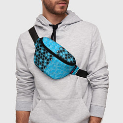 Поясная сумка Техно-киберпанк шестиугольники голубой и чёрный, цвет: 3D-принт — фото 2
