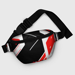 Поясная сумка Бело-красные полосы на чёрном фоне, цвет: 3D-принт — фото 2