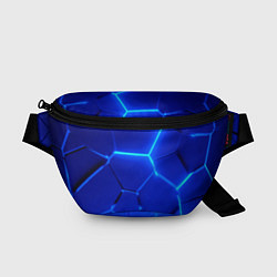 Поясная сумка Яркие синие неоновые плиты в разломе, цвет: 3D-принт