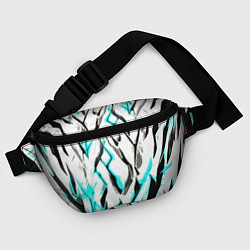 Поясная сумка Чёрно-голубые агрессивные полосы на белом фоне, цвет: 3D-принт — фото 2