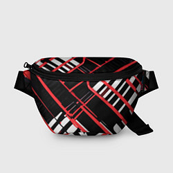 Поясная сумка Красно-белые линии на чёрном фоне