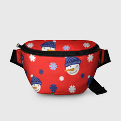 Поясная сумка Новогодний узор со снеговиком и снежинками