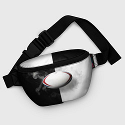 Поясная сумка Мяч для регби в черно-белом, цвет: 3D-принт — фото 2