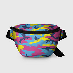 Поясная сумка Камуфляж: голубой/розовый/желтый, цвет: 3D-принт