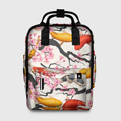 Рюкзак женский Карпы кои в сакуре, цвет: 3D-принт