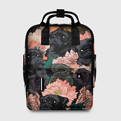 Рюкзак женский Мопсы и Цветы, цвет: 3D-принт