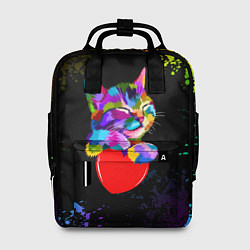 Рюкзак женский РАДУЖНЫЙ КОТИК RAINBOW KITTY, цвет: 3D-принт