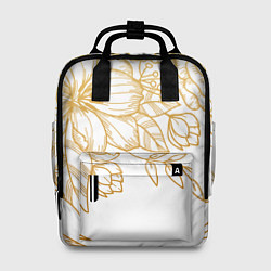 Рюкзак женский Золотые цветы на белом, цвет: 3D-принт