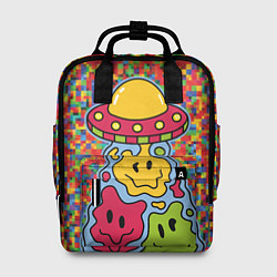 Рюкзак женский Смайлы НЛО Психоделика, цвет: 3D-принт