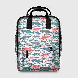 Рюкзак женский Разноцветные Акулы, цвет: 3D-принт