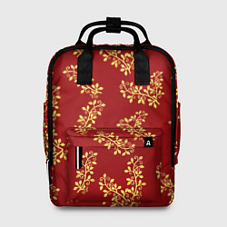 Женский рюкзак Золотые веточки на ярко красном фоне