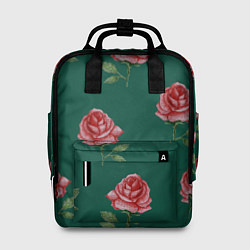 Рюкзак женский Ярко красные розы на темно-зеленом фоне, цвет: 3D-принт