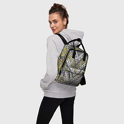 Рюкзак женский Абстрактный узор в стиле дудл Желтый, серый и белы, цвет: 3D-принт — фото 2