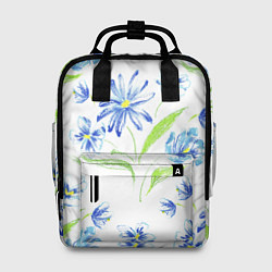 Женский рюкзак Цветы Синие Нарисованные Карандашами