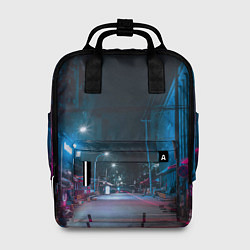 Рюкзак женский Неоновая пустая улица города - Синий, цвет: 3D-принт