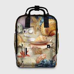 Женский рюкзак Морские раковины, кораллы, морские звёзды на песке