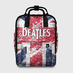 Рюкзак женский The Beatles - лого на фоне флага Великобритании, цвет: 3D-принт