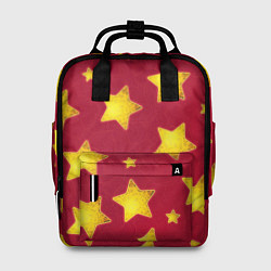 Рюкзак женский Золотые звезды и елки на красном, цвет: 3D-принт