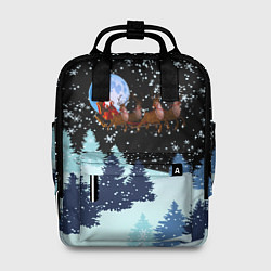Женский рюкзак Санта на оленях в ночном небе