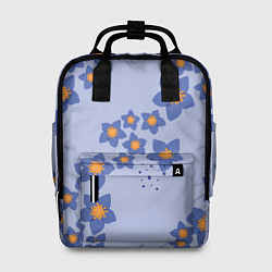 Рюкзак женский Узор из синих цветов на сиреневом фоне, цвет: 3D-принт