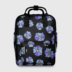 Рюкзак женский Дудл цветы на черном - паттерн, цвет: 3D-принт