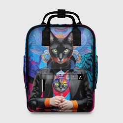 Рюкзак женский Чёрная модница кошка - нейросеть, цвет: 3D-принт