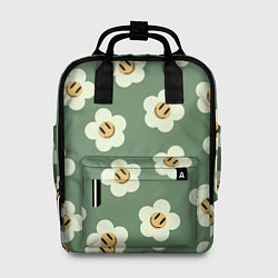 Женский рюкзак Цветочки-смайлики: темно-зеленый паттерн