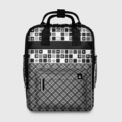 Рюкзак женский Черно-белый лоскутный узор-пэчворк, цвет: 3D-принт