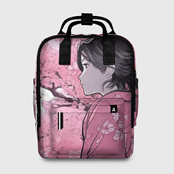 Женский рюкзак Силуэт девушки на фоне сакуры: арт нейросети