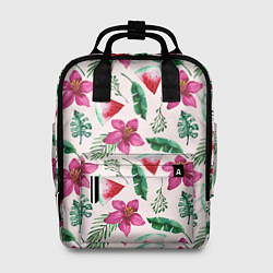 Рюкзак женский Арбузы, цветы и тропические листья, цвет: 3D-принт