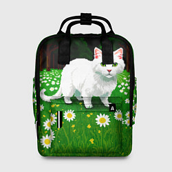 Рюкзак женский Белый кот на лугу пиксель арт, цвет: 3D-принт