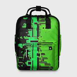 Рюкзак женский Кибер-глитч зелёный, цвет: 3D-принт