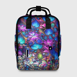 Рюкзак женский Абстракция синие листья и фиолетовый цветы, цвет: 3D-принт